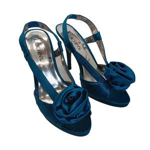 Luichiny Rosette Teal/Pecock Heels Size 8M Sling Back